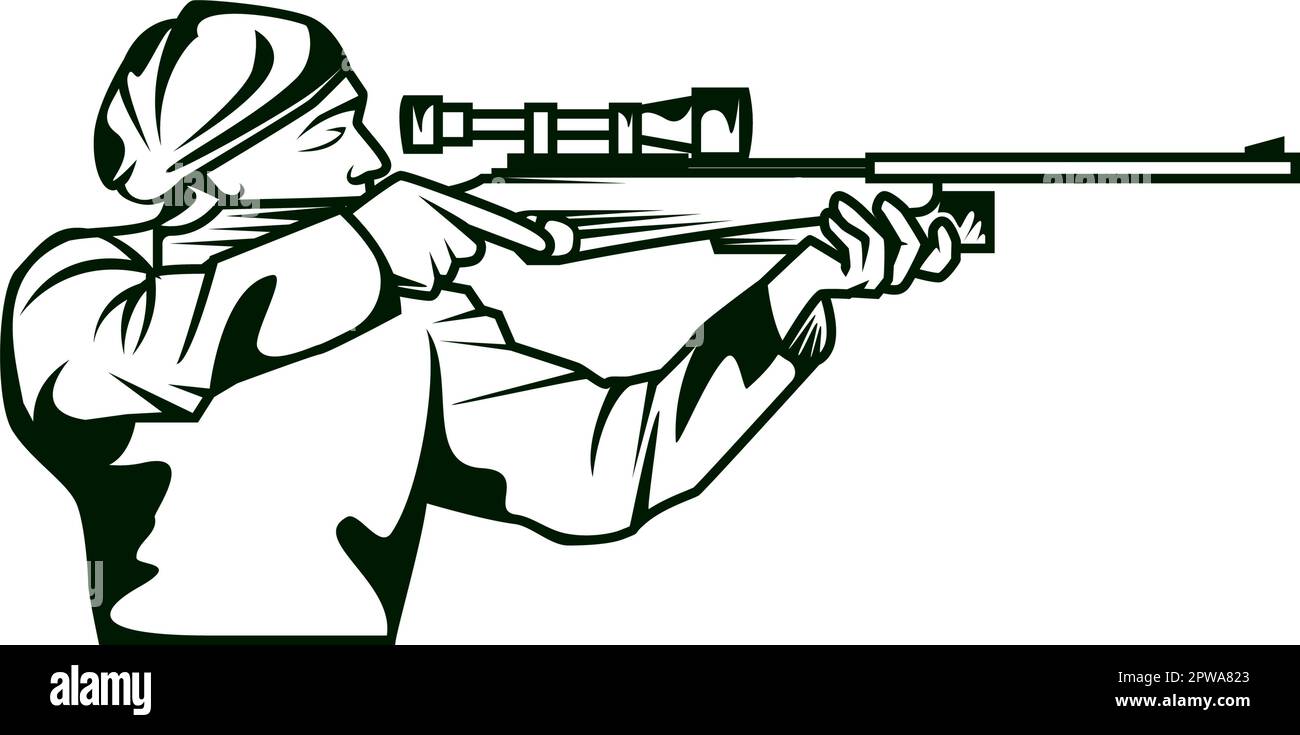 L'homme a l'intention de tirer avec Sniper Illustration avec Silhouette style Illustration de Vecteur