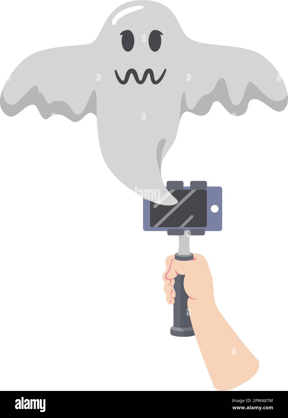 Tenir une caméra avec Ghost Floating comme symbolisation de la chasse fantôme Vlogging Illustration de Vecteur