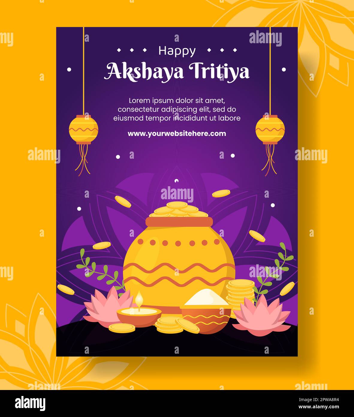 Akshaya Tritiya Festival vertical Poster dessin main dessins modèles Illustration d'arrière-plan Illustration de Vecteur