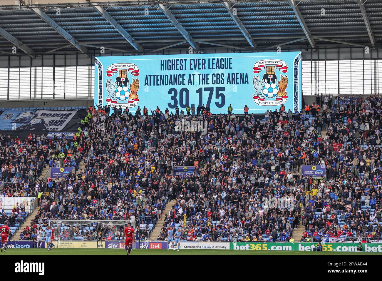 La plus haute présence de ligue de la CBS Arena 30 175 lors du match de championnat Sky Bet Coventry City vs Birmingham City à Coventry Building Society Arena, Coventry, Royaume-Uni, 29th avril 2023 (photo de Mark Cosgrove/News Images) Banque D'Images