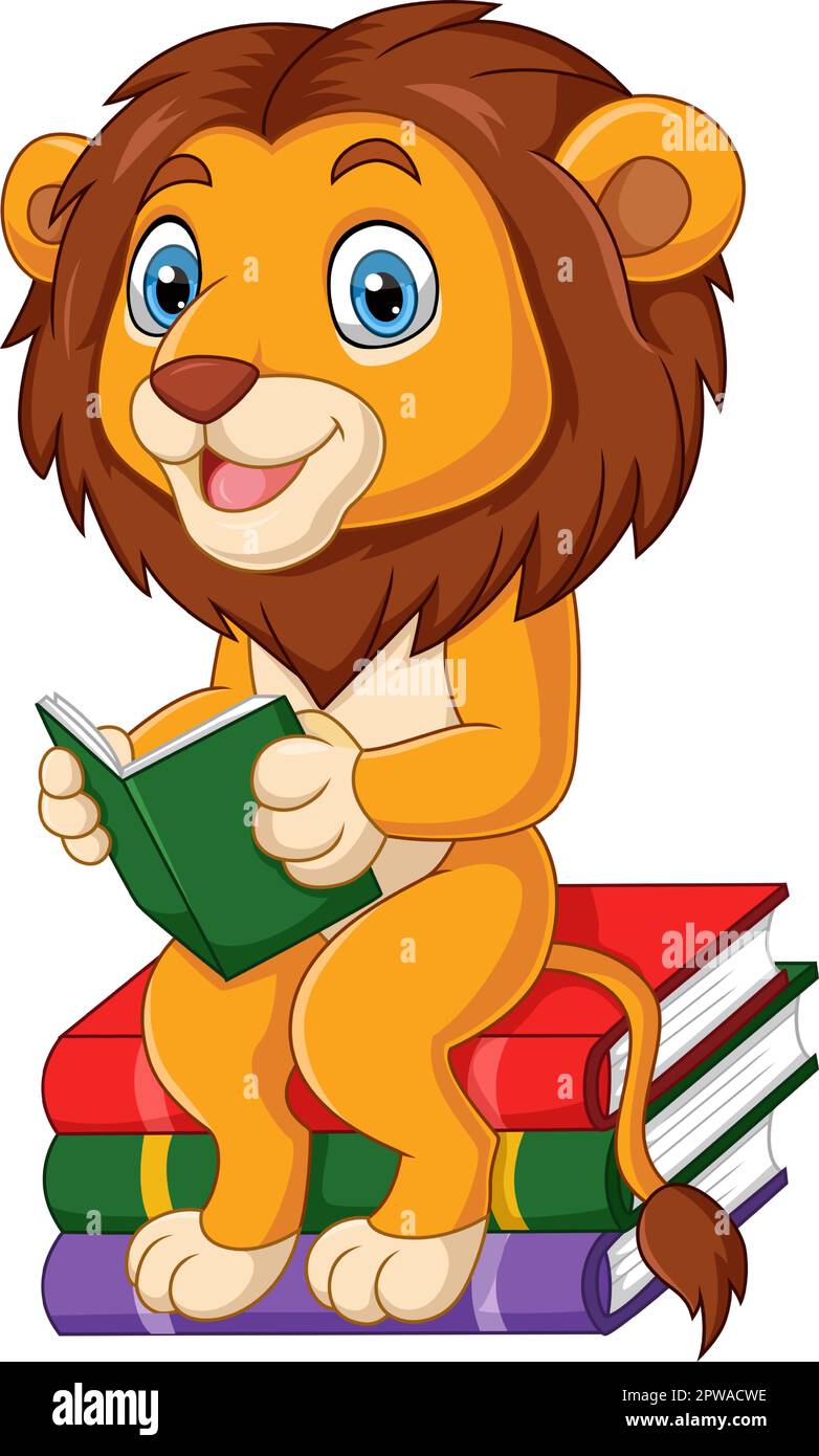 Cartoon lion lire un livre Illustration de Vecteur