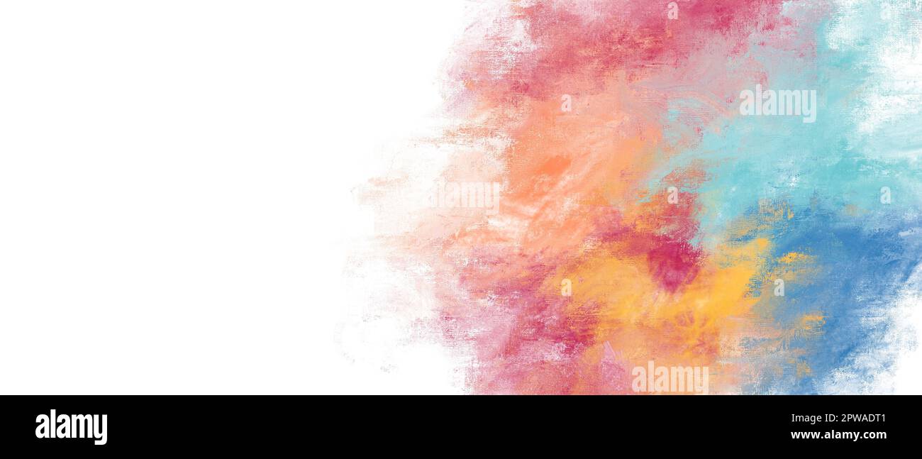 Peinture à l'huile arrière-plan abstrait avec espace pour le texte, bannière horizontale d'art avec des coups de pinceau colorés, texture de toile Banque D'Images