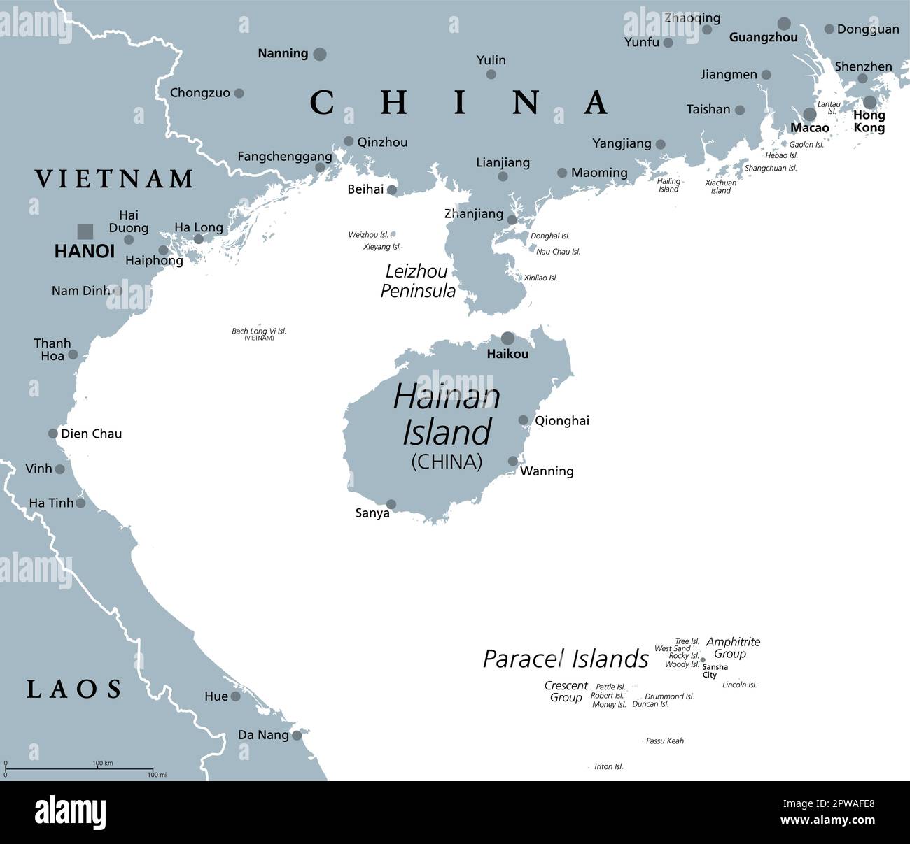 Hainan, une province de Chine, et les îles Paracel, carte politique grise Illustration de Vecteur