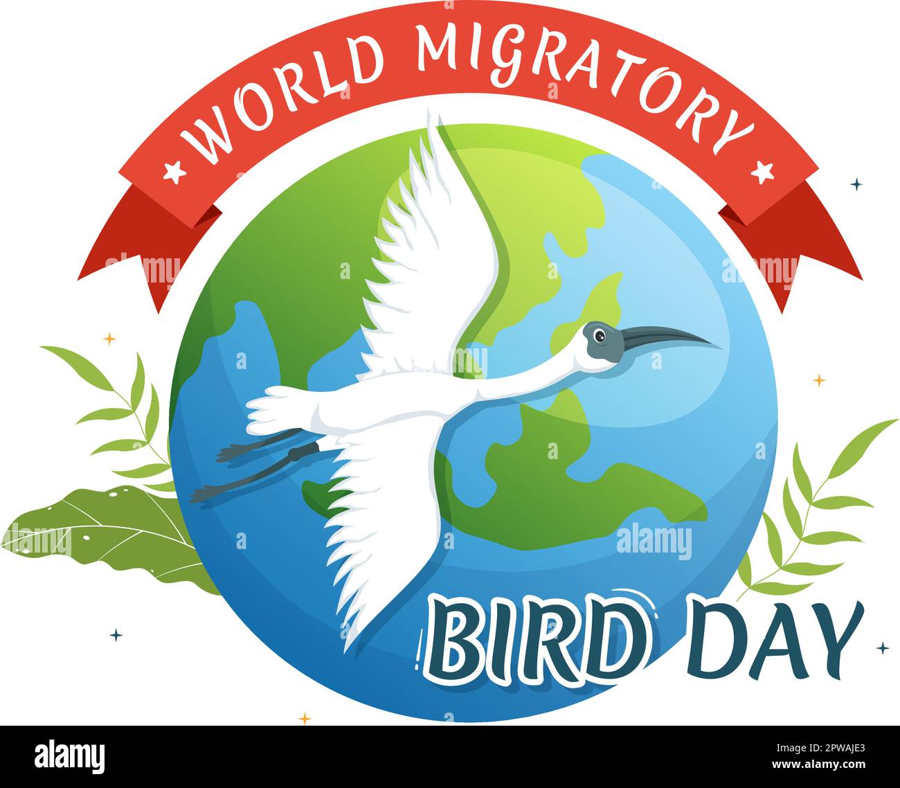 Journée mondiale des oiseaux migrateurs sur 8 mai Illustration avec des groupes de migrations d'oiseaux en dessin animé à la main pour les modèles de page d'arrivée Illustration de Vecteur