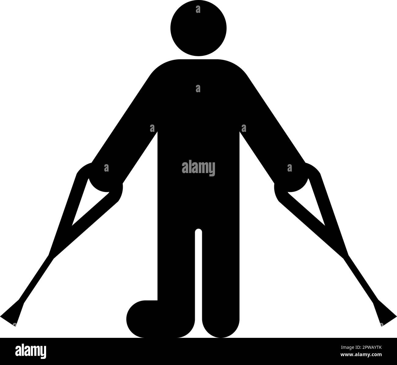Homme avec une jambe cassée canne pied de gypse bâton de pied de bâton de bâton personne béquilles trauma concept icône noir couleur vecteur illustration style plat Illustration de Vecteur