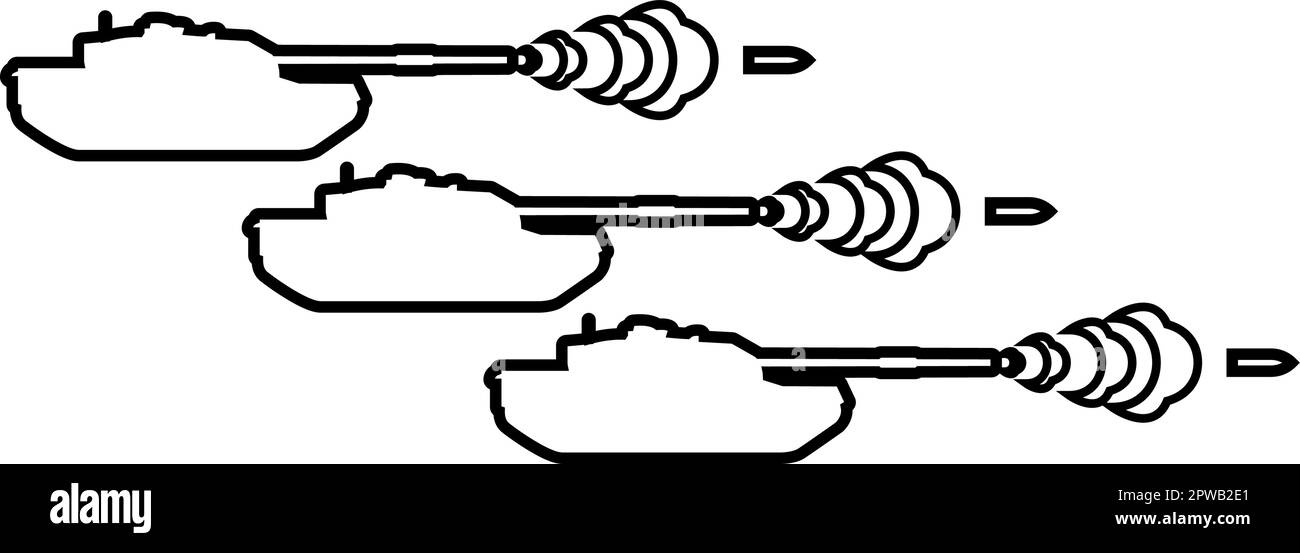 Tir tanks war concept contour contour ligne icône noir couleur vecteur illustration image mince plat style Illustration de Vecteur