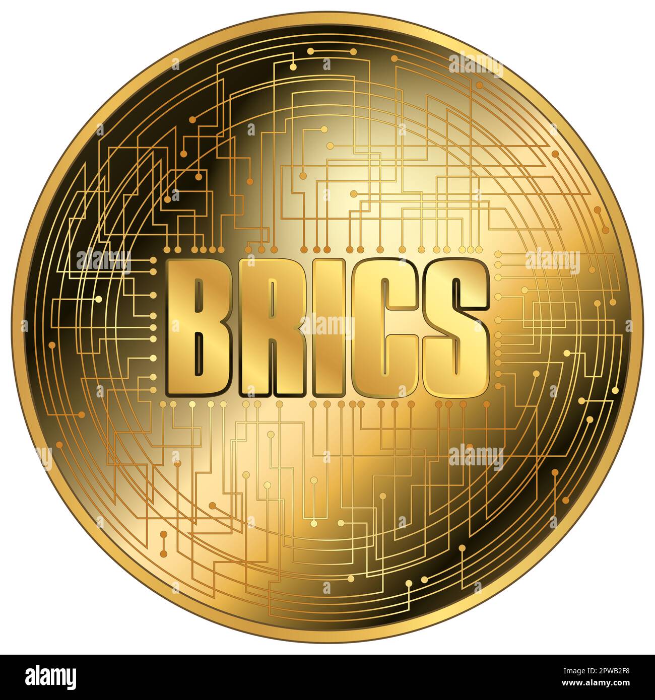 Le jeton or fantaisie crypto-monnaie des BRICS, illustration Banque D'Images