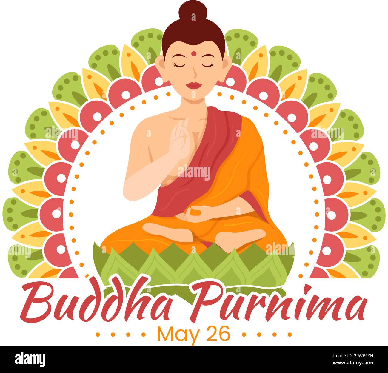 Happy Buddha Purnima Illustration avec Vesak Day ou Festival indien à spirituel en plat dessin main pour bannière Web ou modèles de page d'arrivée Illustration de Vecteur