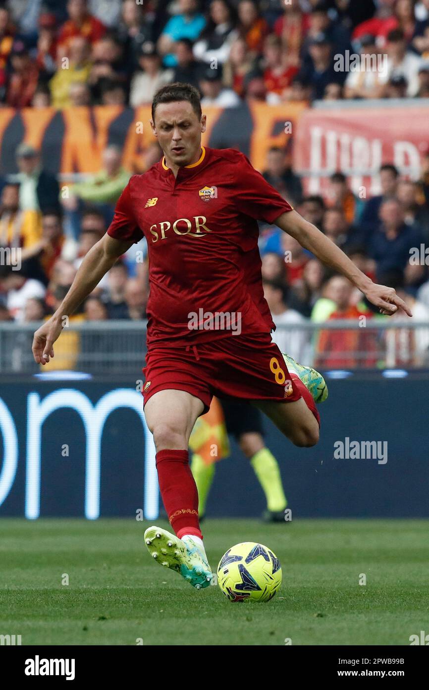 Rome, Italie. 29th avril 2023. Nemanja Matic, d'AS Roma, en action pendant la série Un match de football entre Roma et AC Milan au stade olympique de Rome, Rome, Italie, 29 avril 2023. Crédit: Riccardo de Luca - mise à jour des images/Alamy Live News Banque D'Images