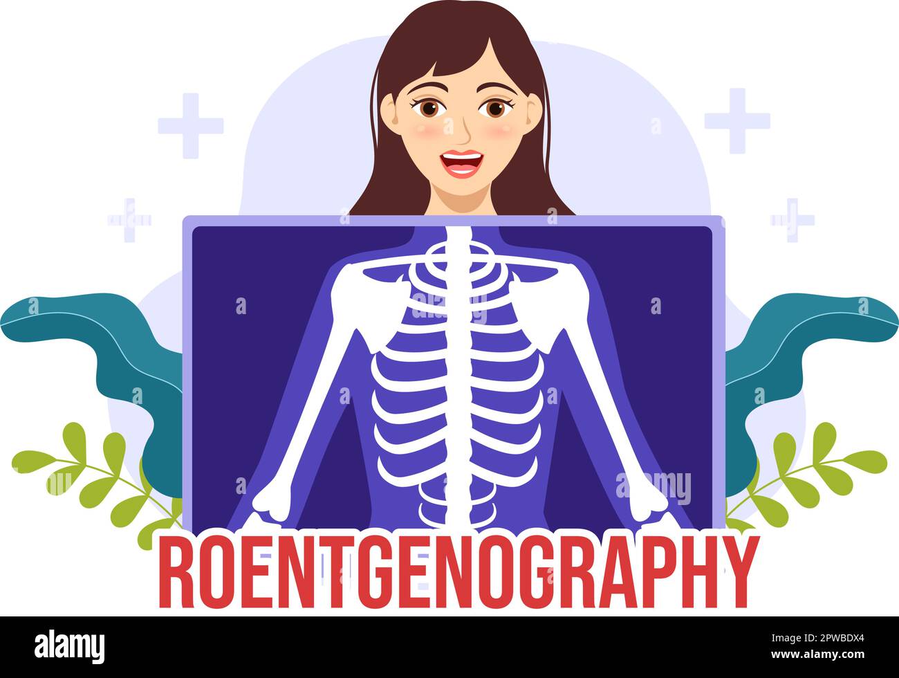 Roentgenography Illustration avec procédure de vérification du corps de fluorographie, radiographie ou Roentgen dans les soins de santé modèles de dessin à la main de dessin de dessin à plat Illustration de Vecteur