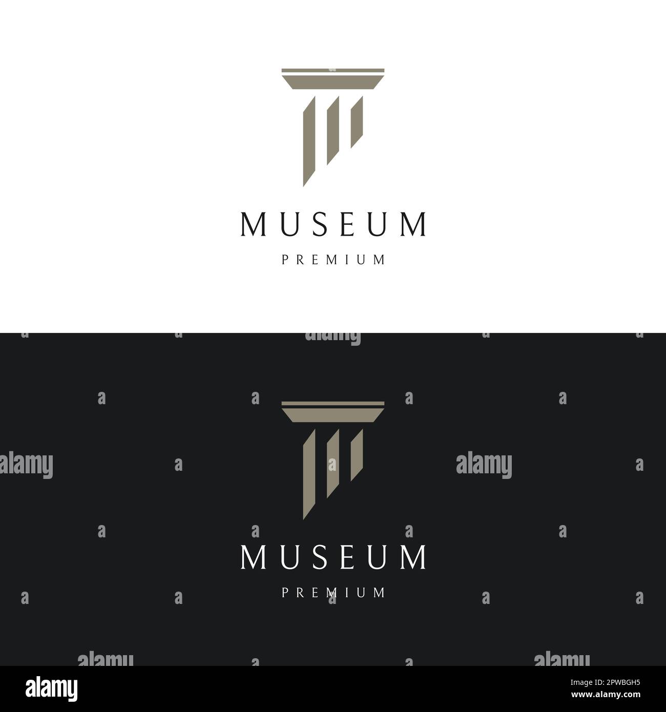 Musées, colonnes de musée, lignes de musée, logos de pilier de musée. Musées aux concepts minimalistes et modernes. Les logos peuvent être utilisés pour les entreprises, les musées et les entreprises. Illustration de Vecteur