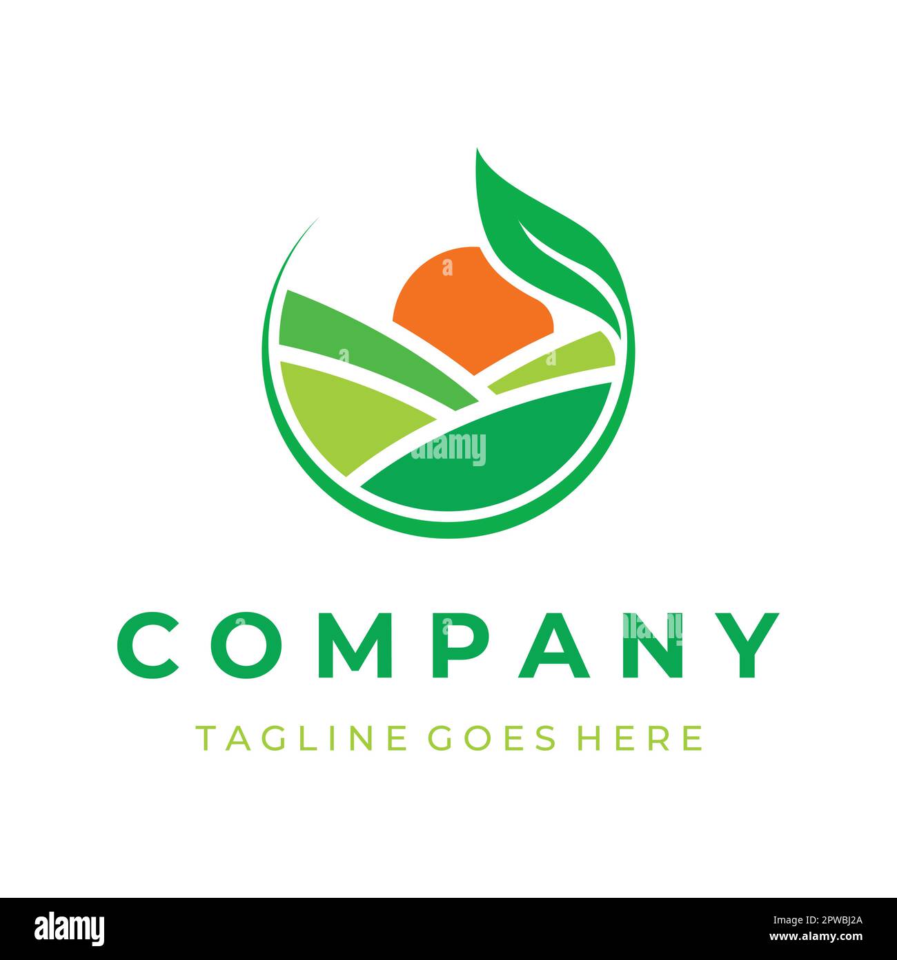 Logo vert paysage modèle créatif avec terres agricoles ou plantations et collines.logo pour produits naturels et agricoles. Illustration de Vecteur