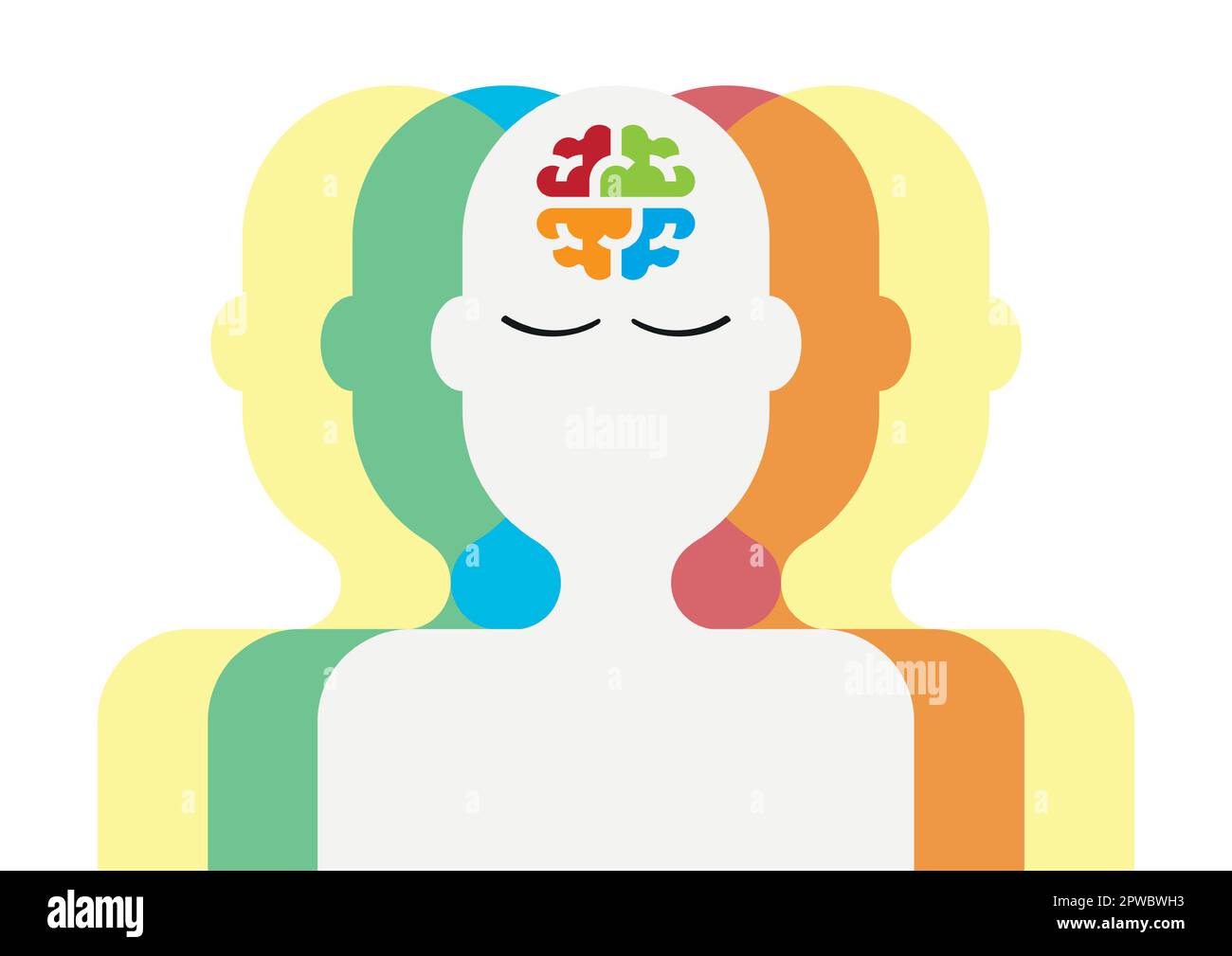 Silhouette de la personne autiste, son esprit est représenté par un puzzle de différentes couleurs Illustration de Vecteur