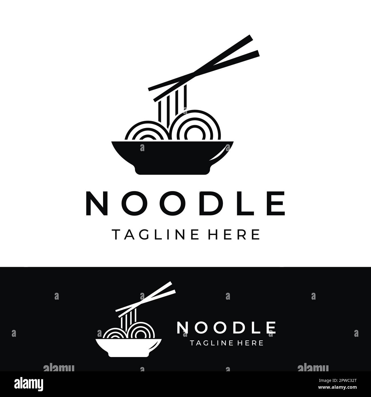 Modèle de conception de logo pour de délicieux plats chinois et japonais de soupe de nouilles et de ramen types asiatiques d'aliments. Logos pour les entreprises, les restaurants, les cafés et les magasins. Illustration de Vecteur