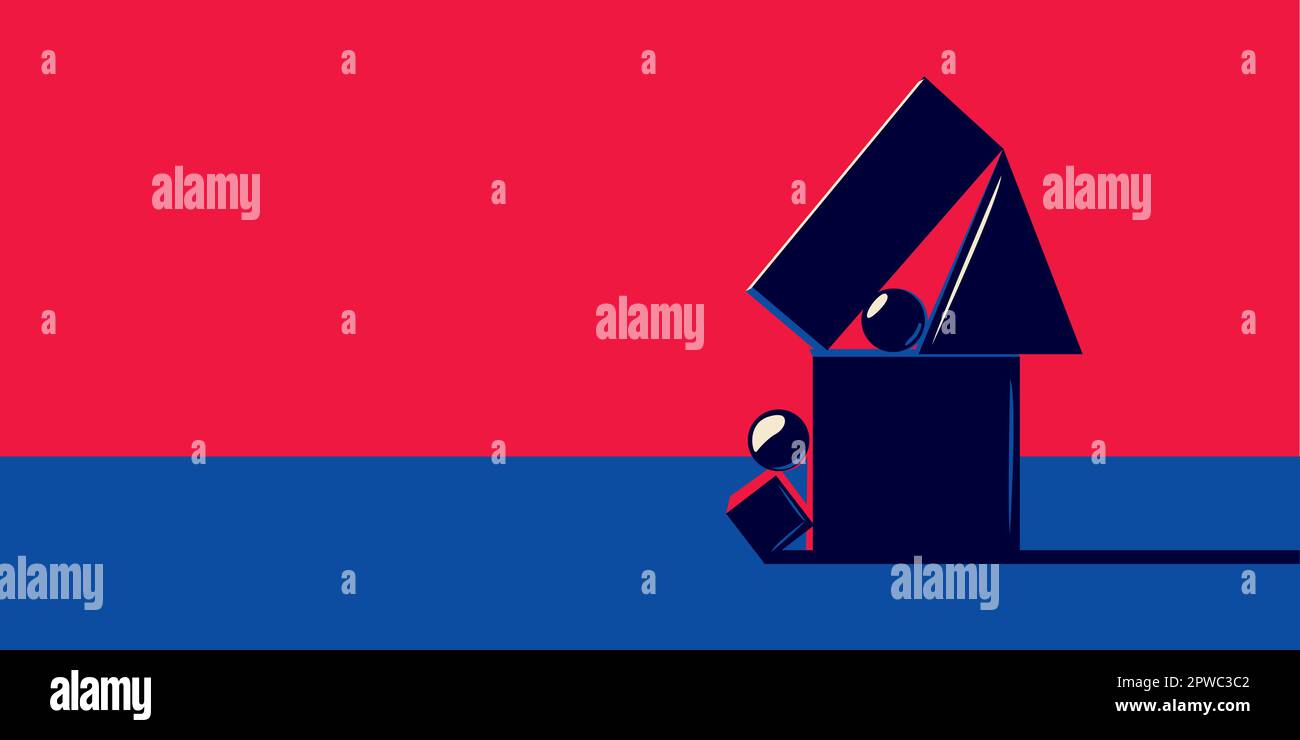 Différentes formes géométriques sur fond rouge. Concept d'équilibre Illustration de Vecteur