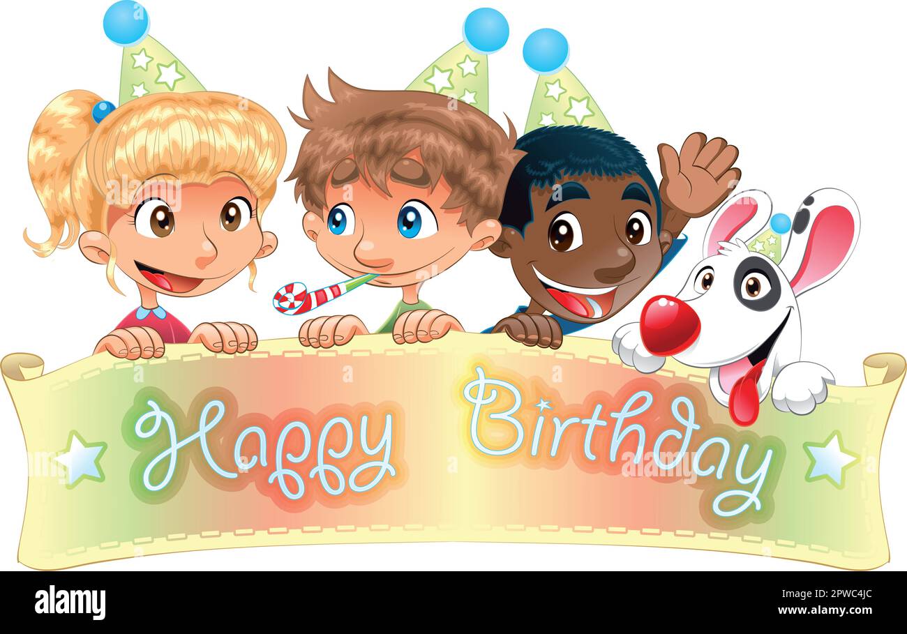 Joyeux anniversaire - dessin animé et scène vectorielle Illustration de Vecteur