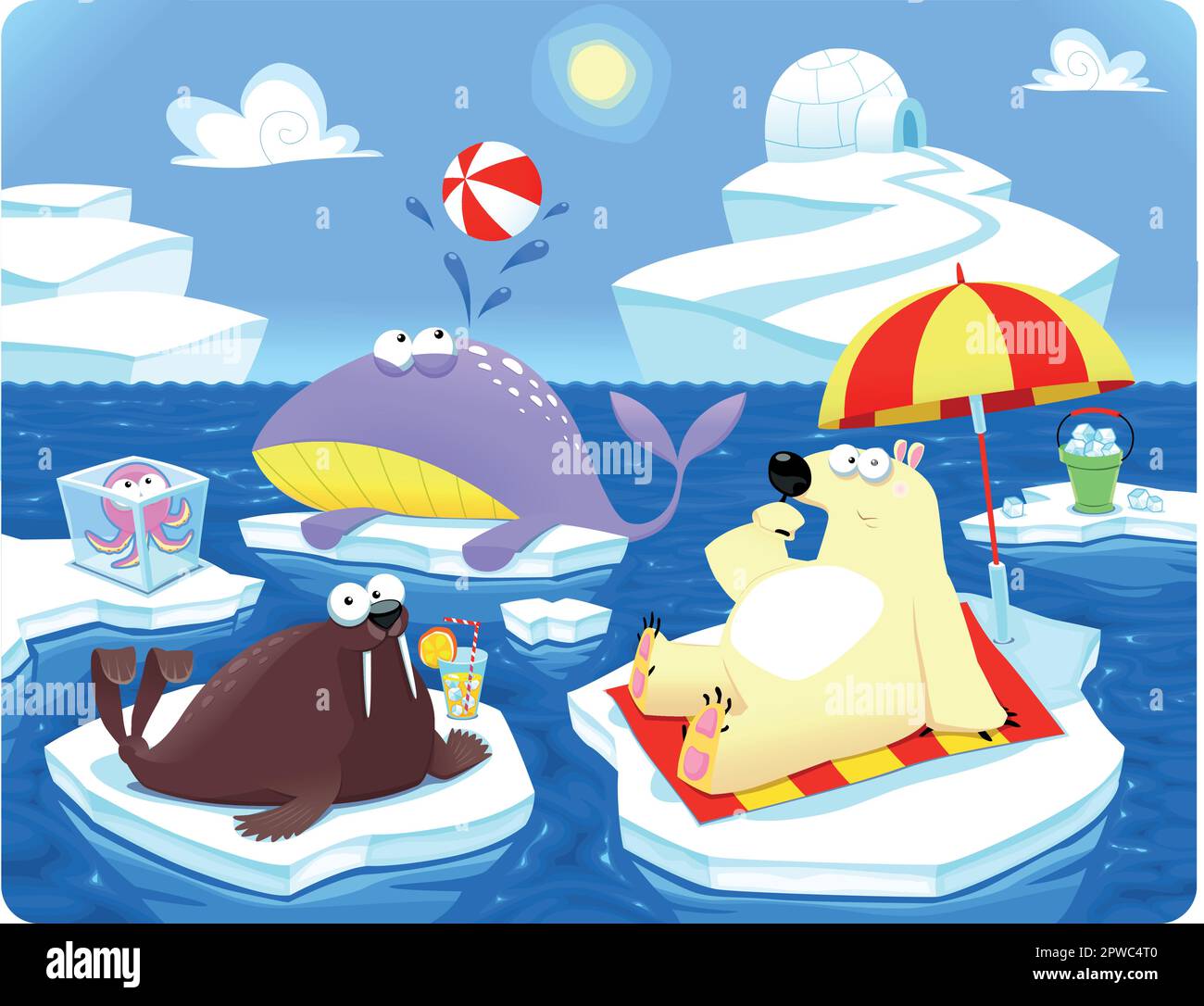 Été ou hiver au pôle Nord. Illustration vectorielle de dessin animé. Illustration de Vecteur Été ou hiver au pôle Nord. Illustration vectorielle de dessin animé. Illustration de Vecteur
