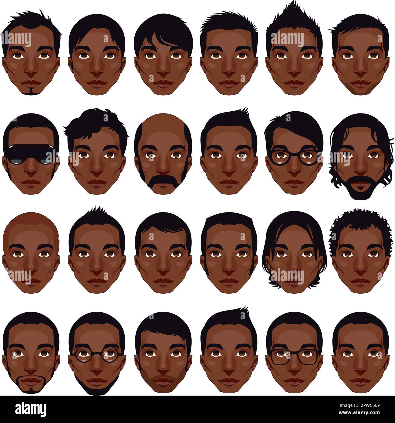 Avatar, portraits d'hommes. Caractères vectoriels isolés avec différents styles de coiffure Illustration de Vecteur