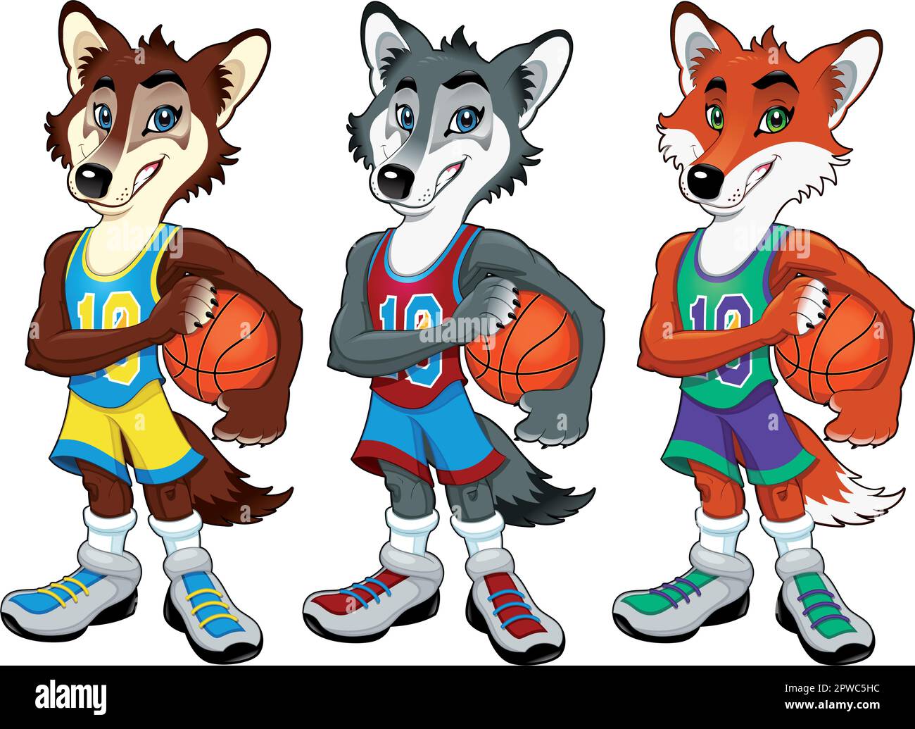 Mascottes de basket-ball. Personnages amusants et isolés de vecteurs Illustration de Vecteur