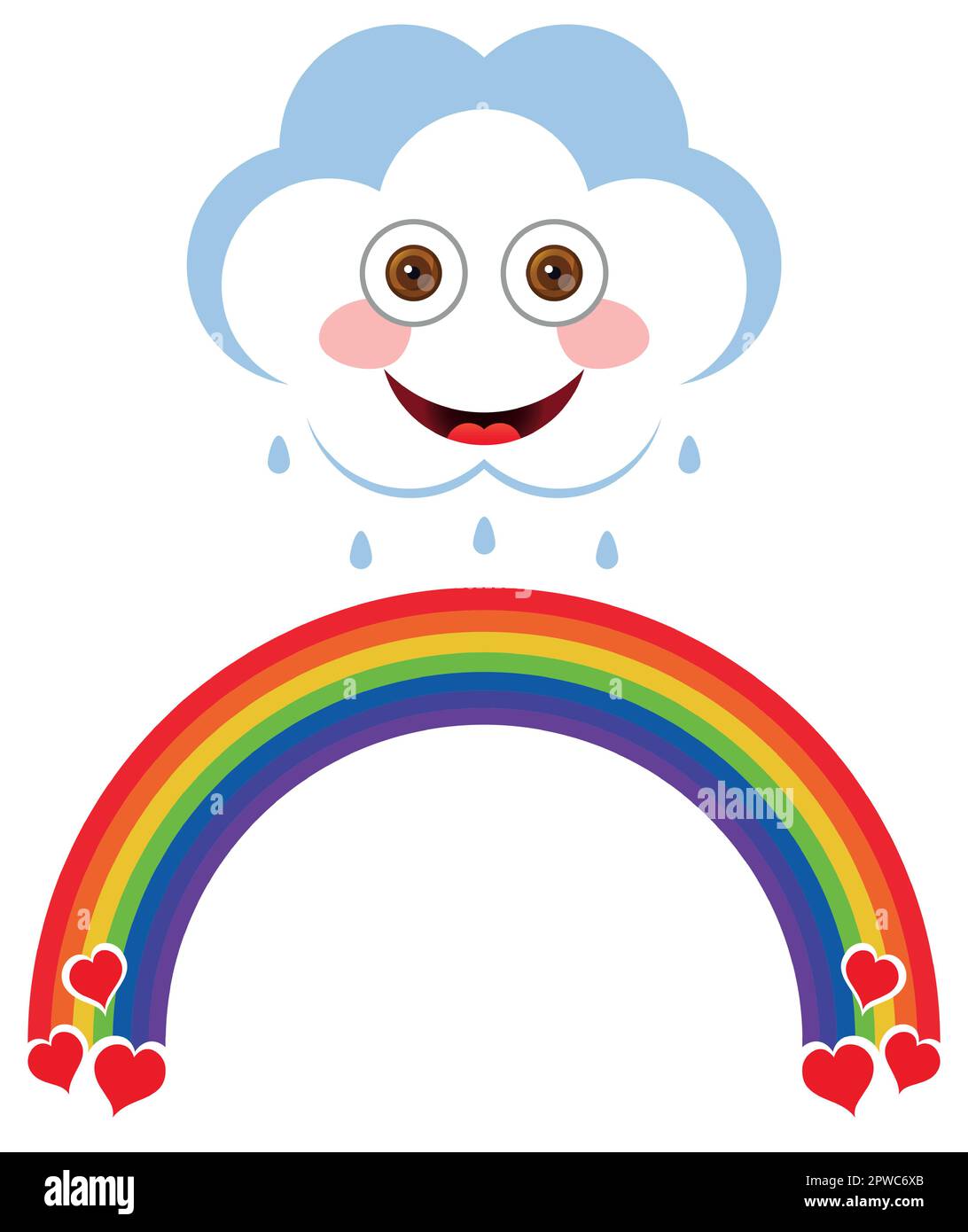 Un arc-en-ciel de raindropsover souriant avec des coeurs Illustration de Vecteur