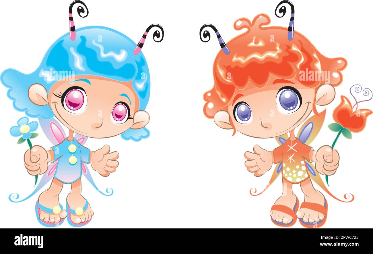 Deux petites fées, personnages vectoriels et dessins animés Illustration de Vecteur