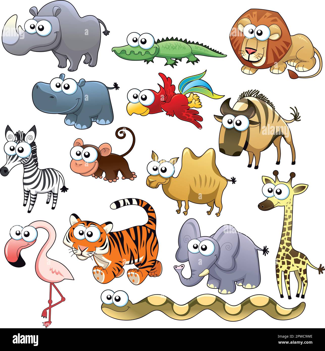 Famille des animaux de Savannah. Personnages amusants de dessins animés et vectoriels. Illustration de Vecteur