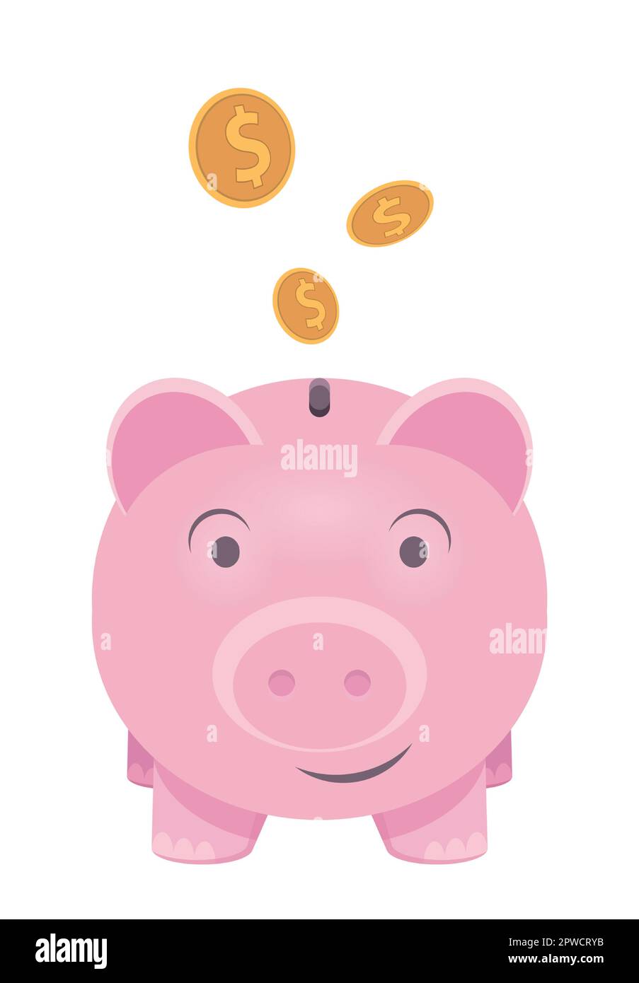 Porggy de la banque rose recevant des pièces en or Illustration de Vecteur