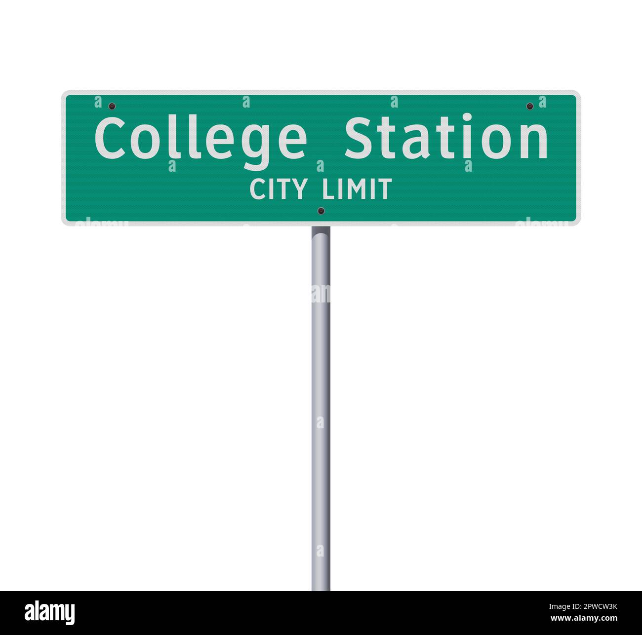 Illustration vectorielle du panneau de route vert de la limite de la ville de College Station (Texas) sur poteau métallique Illustration de Vecteur