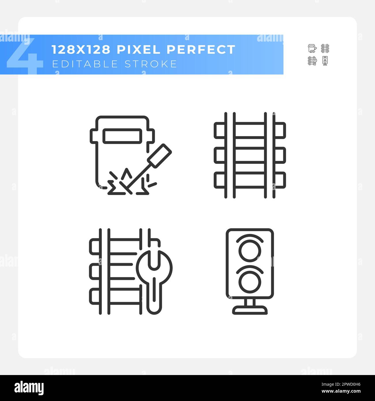 Ensemble d'icônes linéaires pixel Perfect pour l'entretien des chemins de fer Illustration de Vecteur