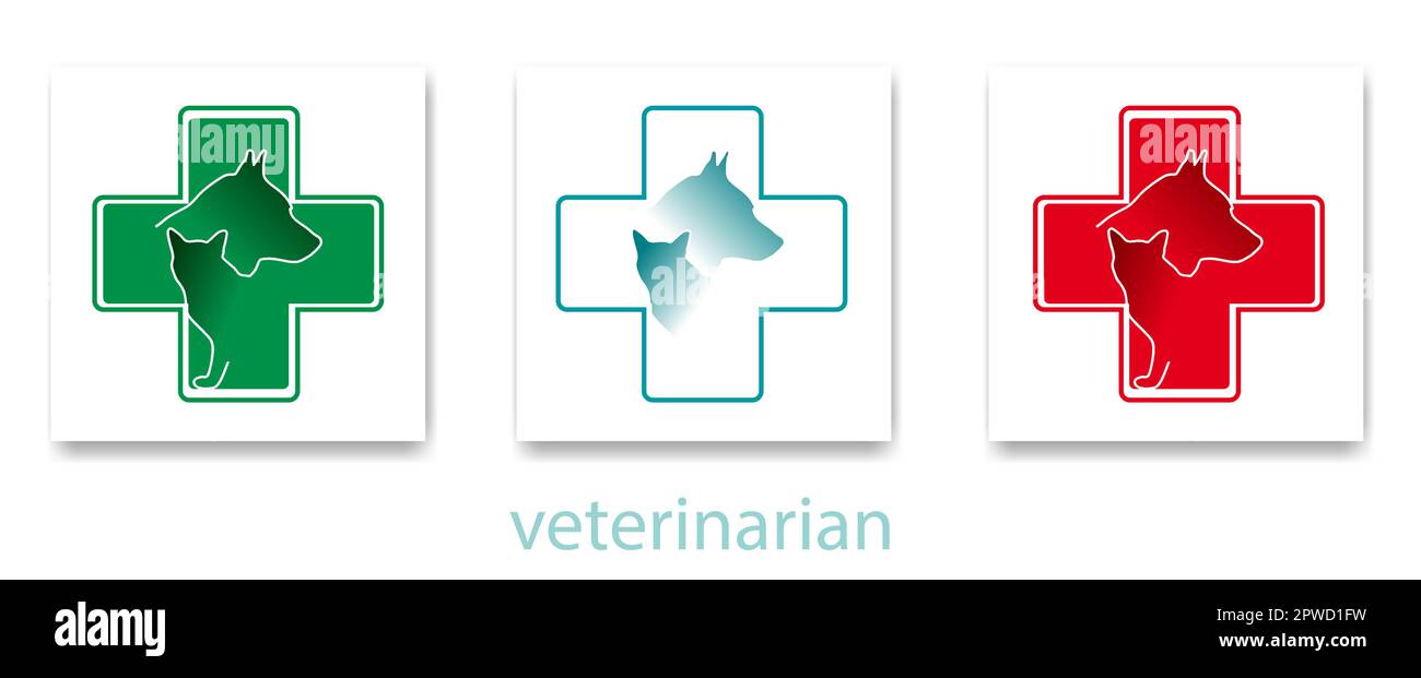 Chien et chat à l'intérieur d'une croix. Modèle vectoriel pour vétérinaire. Concept de santé et de soins pour animaux de compagnie. Logo Illustration de Vecteur
