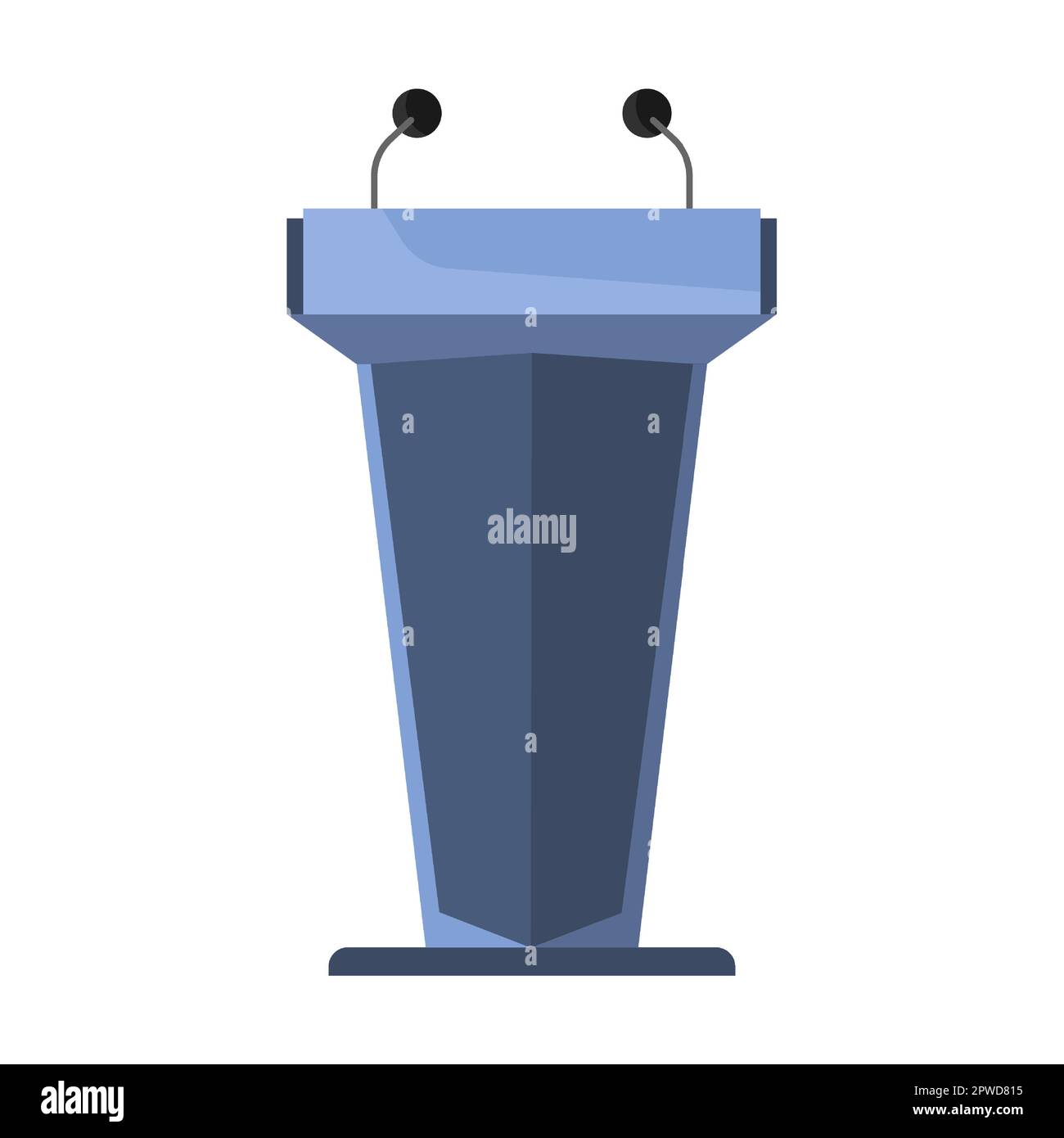 tribune et plate-forme blue classic avec double microphone, illustration vectorielle de dessin animé. Tribune en bois et podium en verre avec microphone Illustration de Vecteur