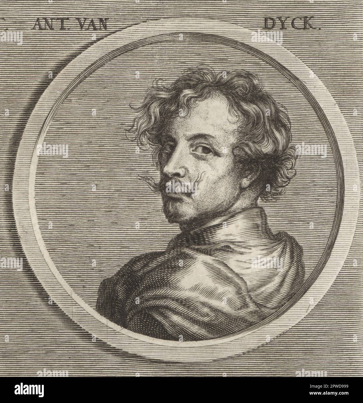 Sir Anthony van Dyck, artiste baroque flamand devenu le principal peintre de cour en Angleterre, 1599-1641. ANT. Van Dyck. Gravure sur plaque après une illustration de Joachim von Sandrat de son Academia Todesca, della Architectura, Scucultura & Pittura, oder Teutsche Academie, der Edlen Bau- Bild- und Mahlerey-Kunste, Académie allemande d’architecture, de sculpture et de peinture, Jacob von Sandrart, Nuremberg, 1675. Banque D'Images