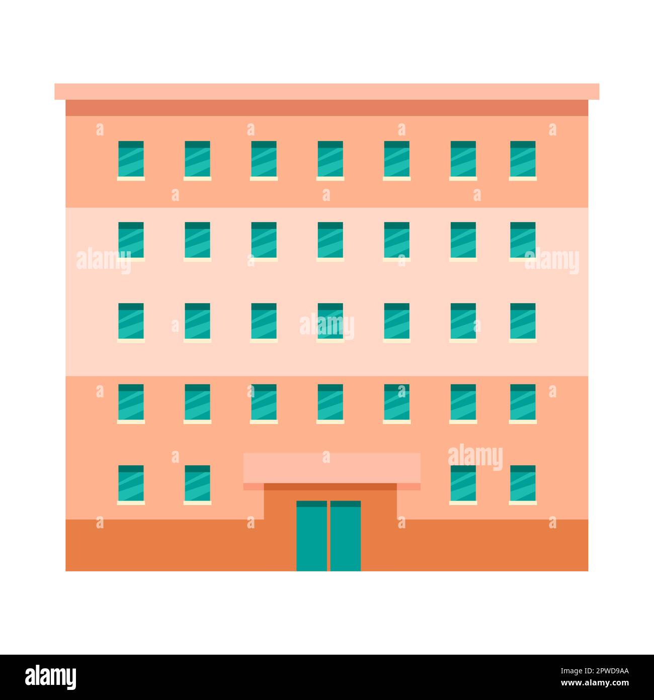 Façade moderne d'un bâtiment commercial en briques de grande hauteur. Illustration vectorielle de la maison et complexe d'appartements isolés sur blanc Illustration de Vecteur