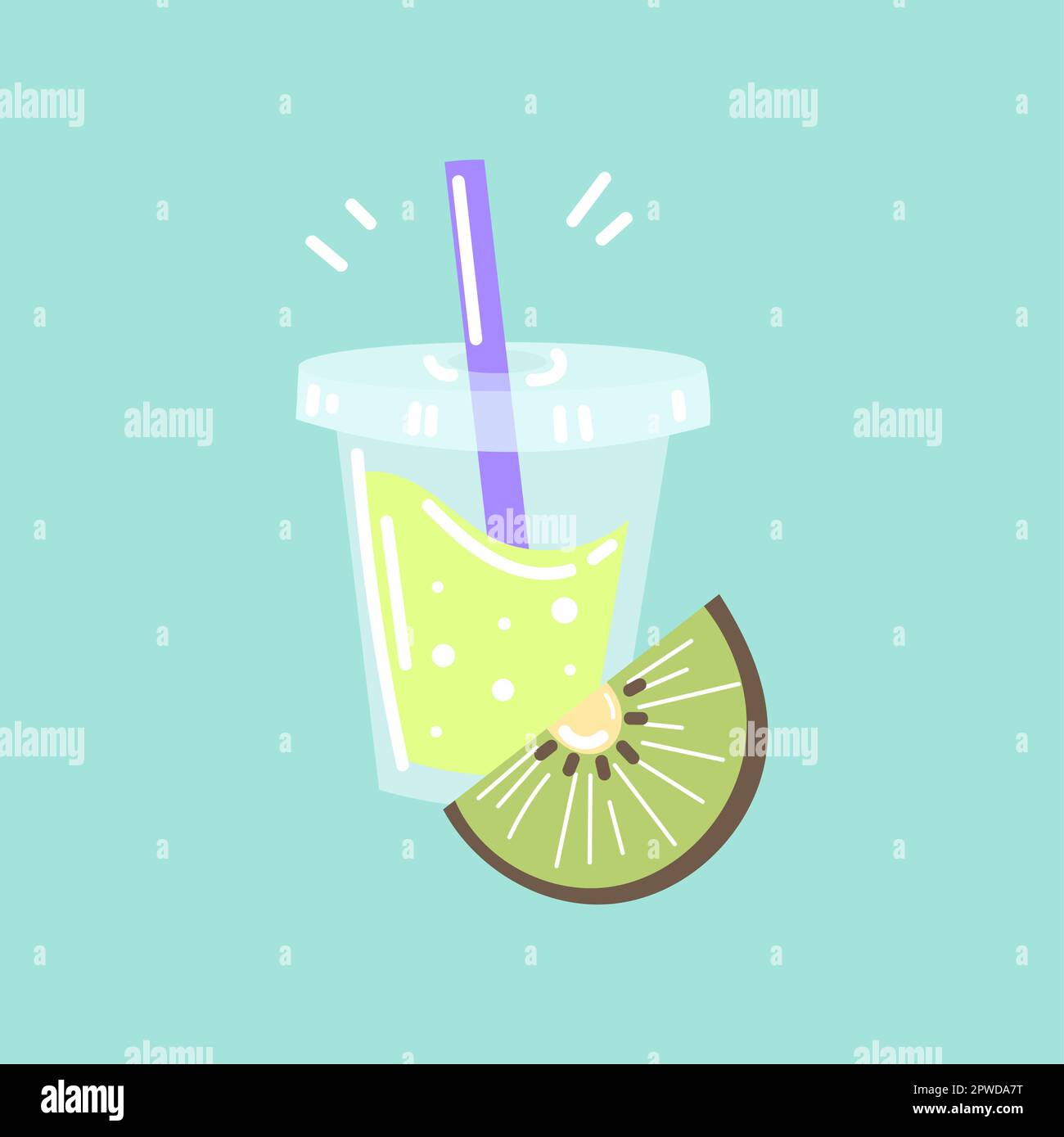 Tasse en plastique avec illustration vectorielle de smoothie kiwi Illustration de Vecteur