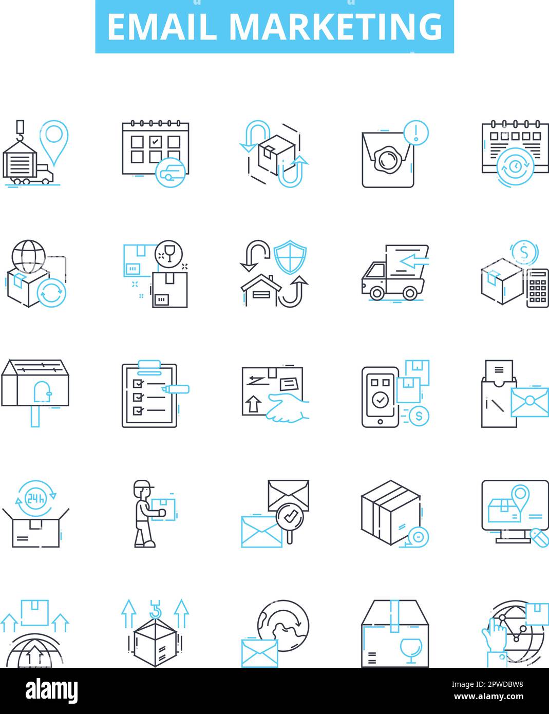 Ensemble d'icônes de ligne de vecteur de marketing par e-mail. E-mail, Marketing, Newsletter, campagne, Blaste, Opt-in, l'illustration de l'Autoresponder décrit les symboles de concept et Illustration de Vecteur