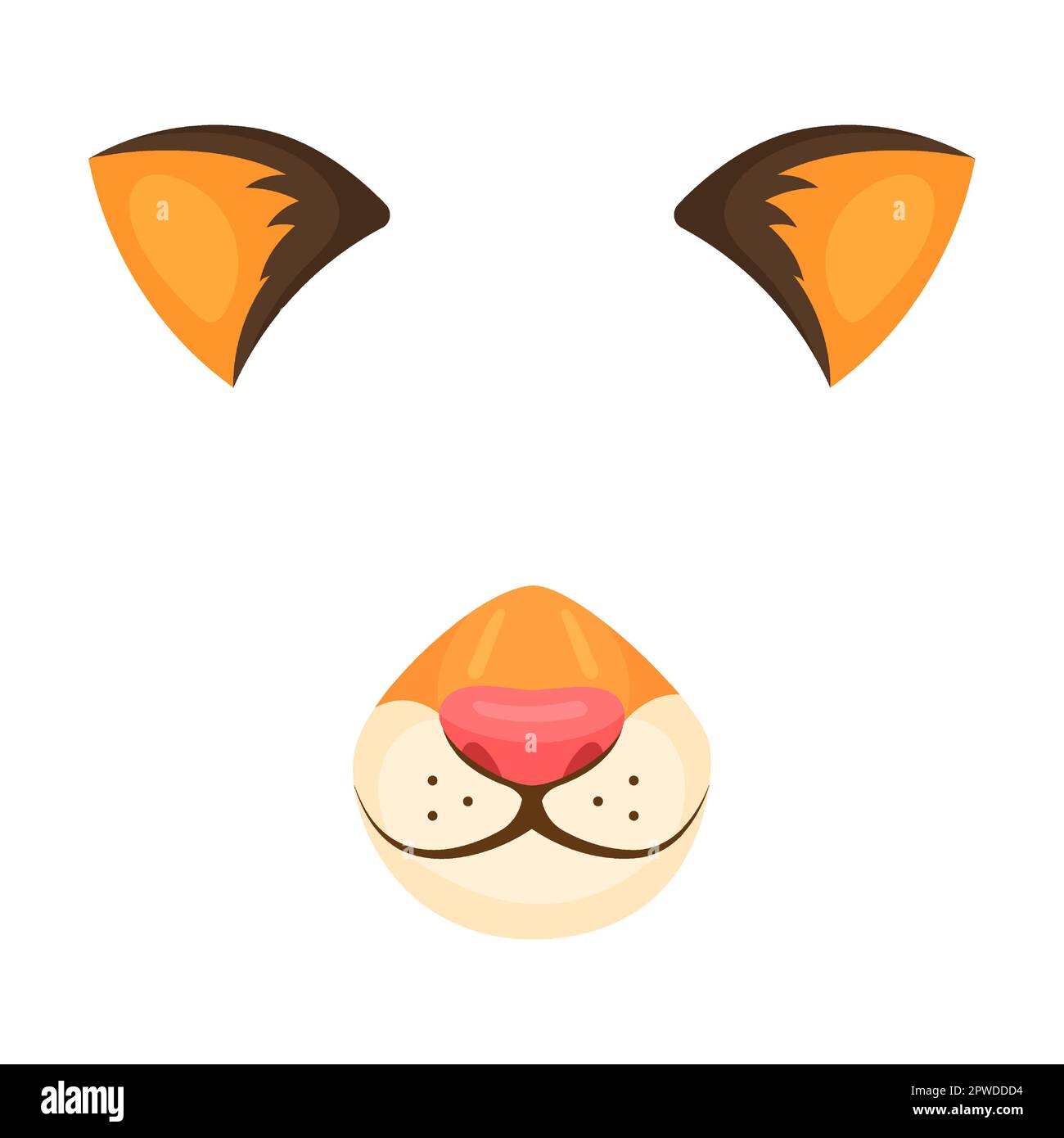 Masque de visage d'animal de tigre gai orange pour la vidéo et la photo. Illustration vectorielle de filtres selfie avec oreilles et nez. Caricature drôle de museau isolé Illustration de Vecteur
