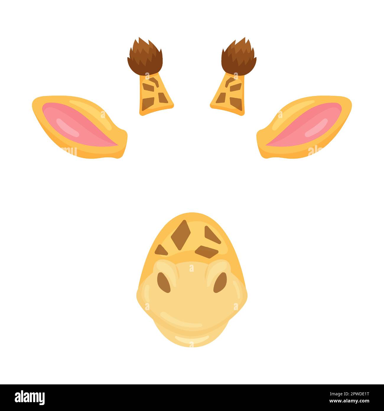 Masque de visage animal de girafe rouge pour vidéo et photo ensemble. Illustration vectorielle de filtres selfie avec oreilles et nez. Bande dessinée drôle de museau isolé Illustration de Vecteur