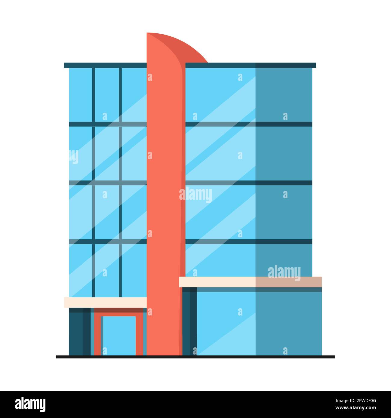 Bâtiment en verre de quatre étages avec foyer, bureau ou appartement, illustration vectorielle. Gratte-ciel comme élément de la ville moderne pour le paysage urbain Illustration de Vecteur