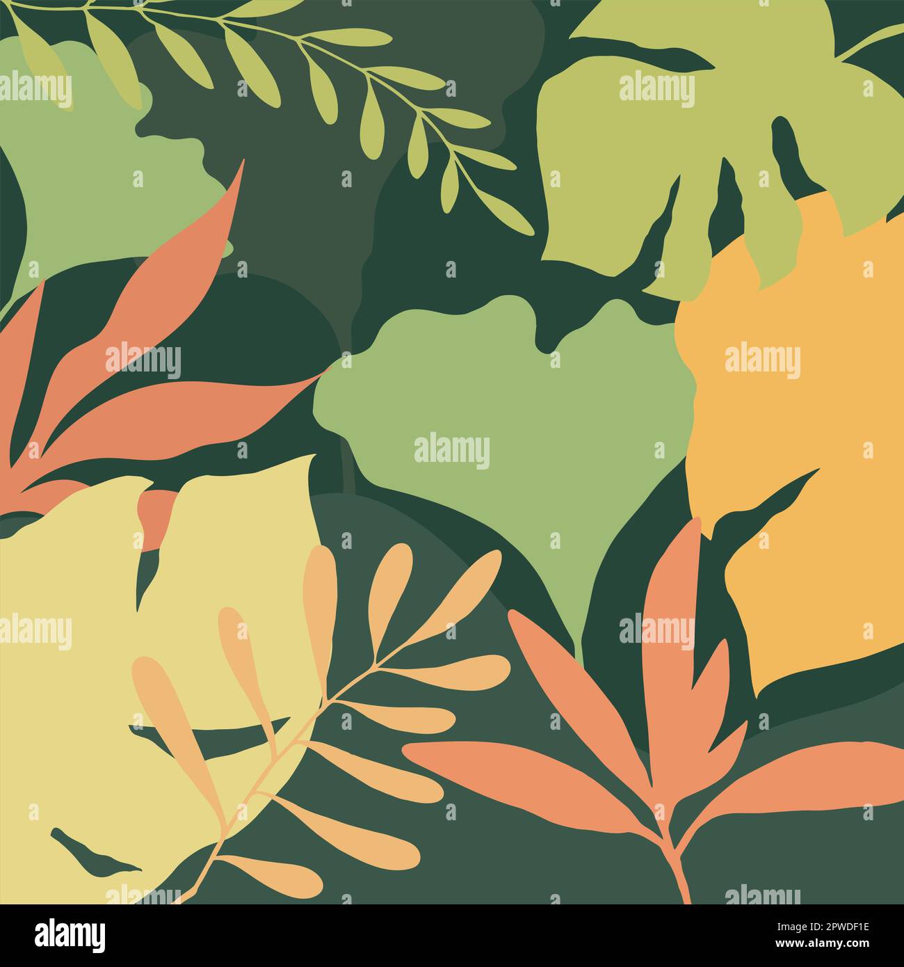 Arrière-plan de la forêt tropicale. Diverses plantes dessinés à la main en vert, jaune et orange. Thème de la nature. Art vectoriel Illustration de Vecteur