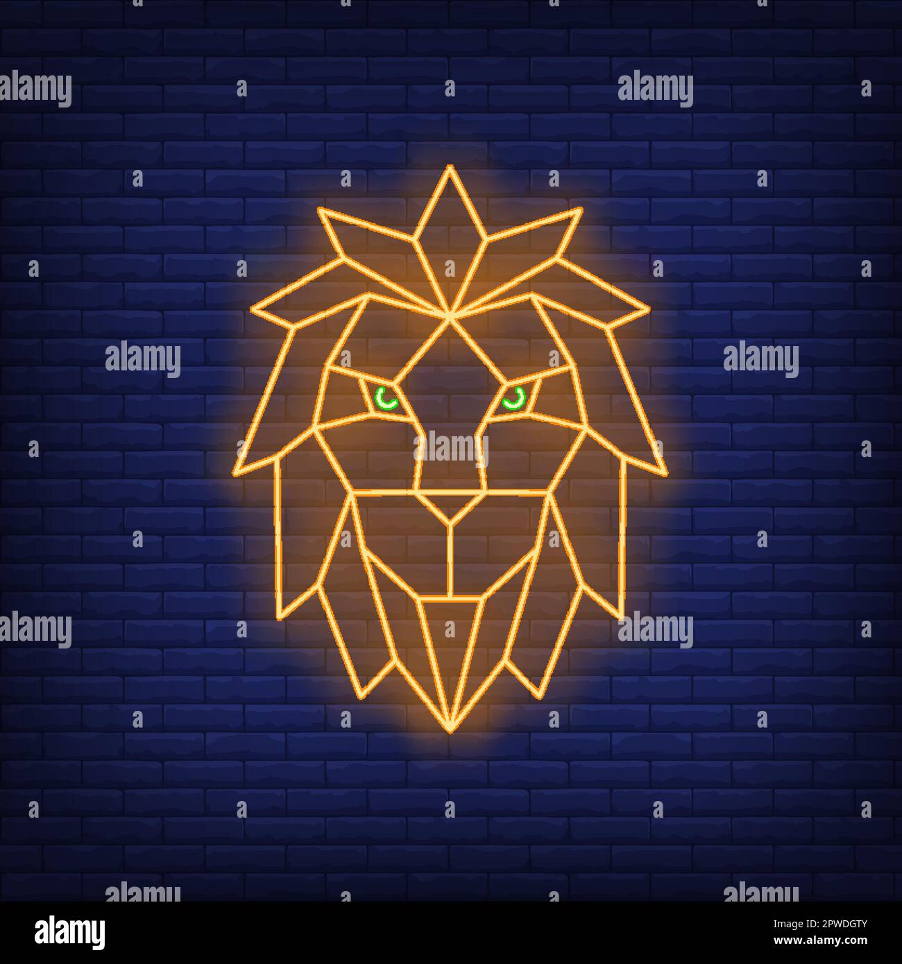 Signe néon polygonal géométrique face au lion Illustration de Vecteur