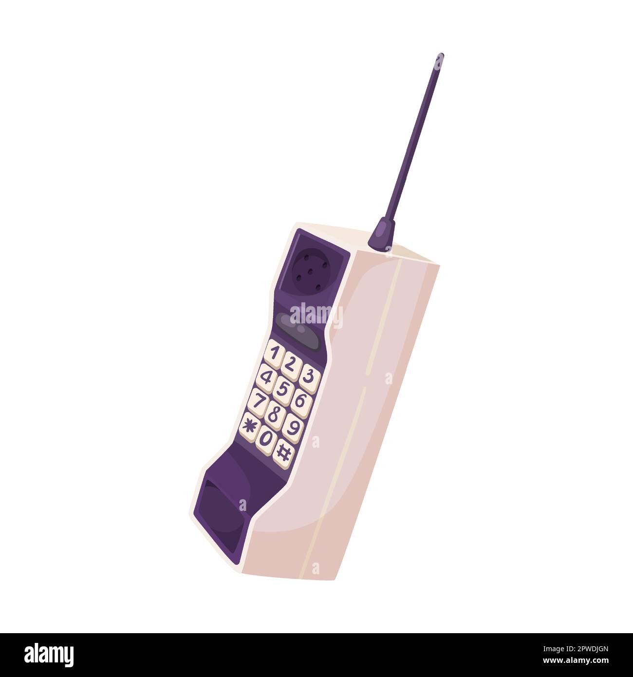 première antenne de téléphone, illustration de dessin animé. Modèle de téléphone mobile avec antenne ou téléphone à bouton-poussoir, appareil intelligent avec écran tactile Illustration de Vecteur