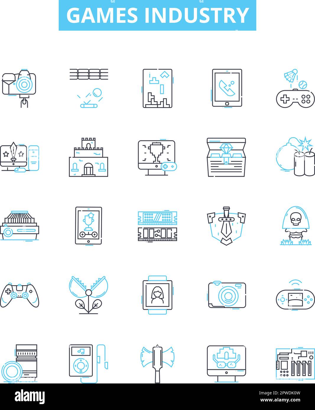 Jeux industrie vecteur ligne icônes ensemble. Jeux, Industrie, Jeux, vidéo, en ligne, Symboles et signes de concept pour les illustrations mobiles et Esports Illustration de Vecteur