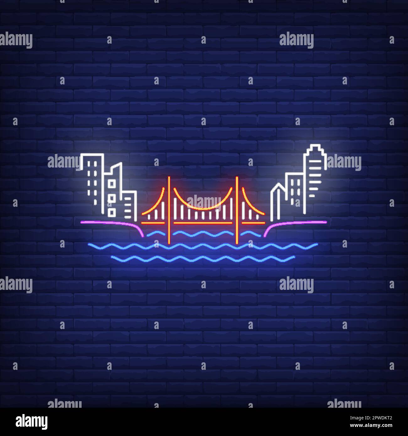 Enseigne au néon City Bridge Illustration de Vecteur