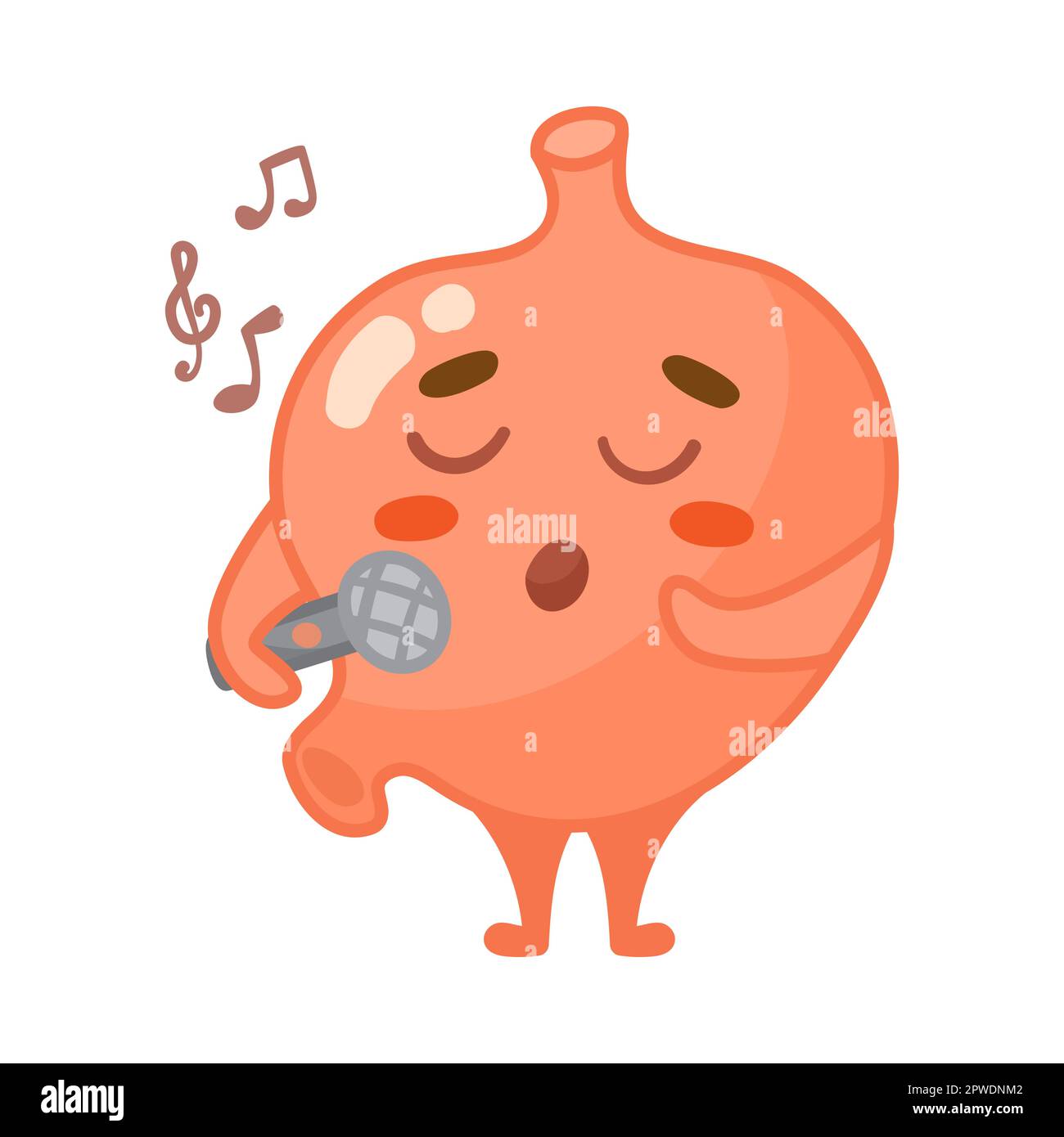 Illustration de dessin animé de chant de personnage d'estomac heureux Illustration de Vecteur