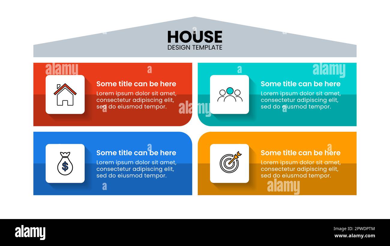 Modèle d'infographie avec icônes et 4 options ou étapes. Maison. Peut être utilisé pour la mise en page de flux de travail, le diagramme, la bannière, la conception Web. Illustration vectorielle Illustration de Vecteur