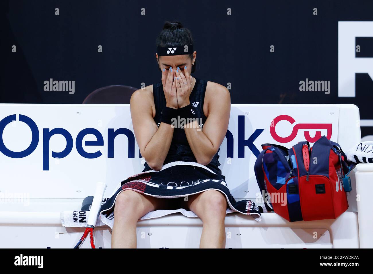 Caroline Garcia de France réagit contre Mayar Sherif d'Egypte lors de l'Open de Mutua Madrid 2023, tournoi de tennis Masters 1000 sur 29 avril 2023 à Caja Magica à Madrid, Espagne - photo: Oscar J Barroso/DPPI/LiveMedia Banque D'Images