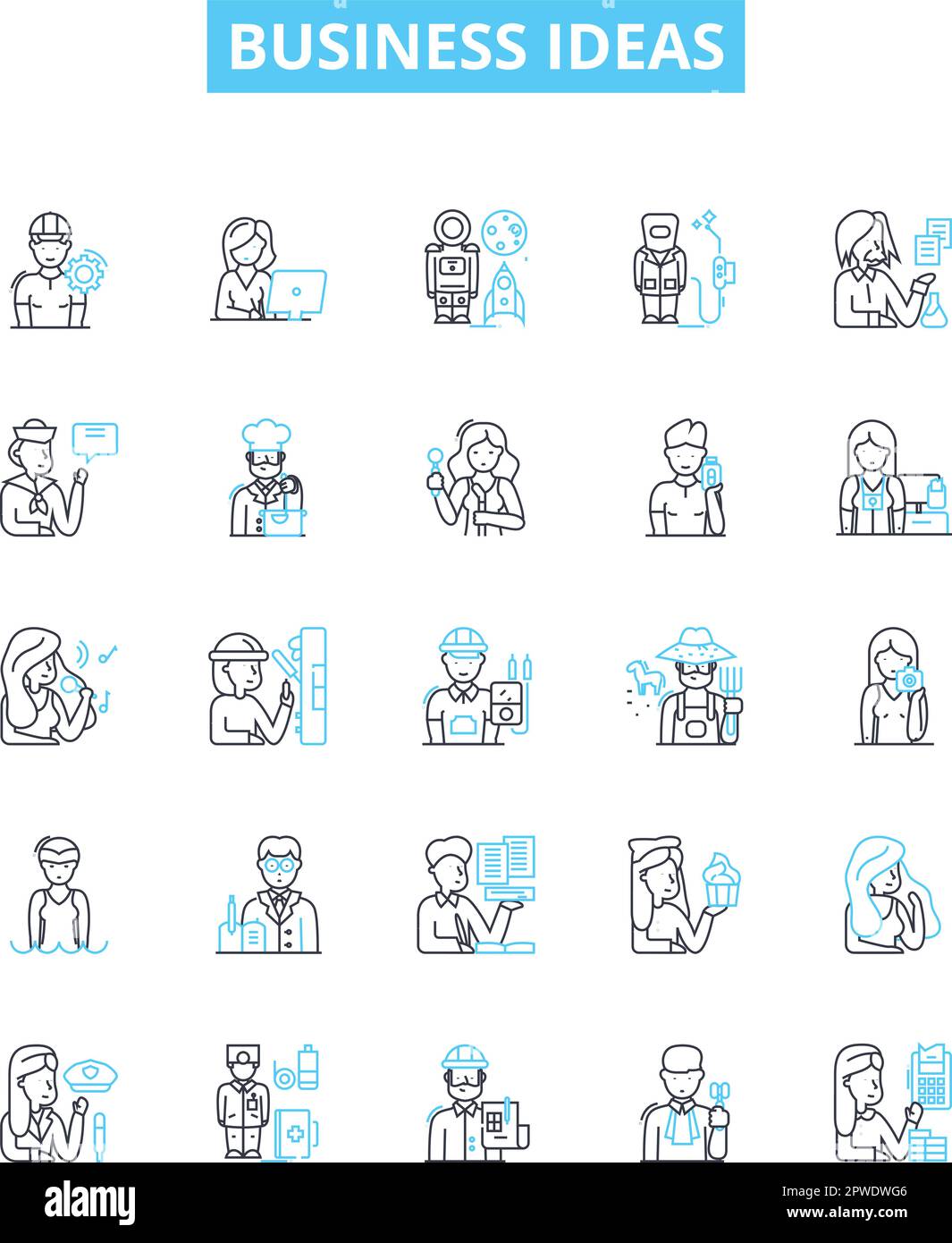 Ensemble d'icônes de lignes vectorielles Business Ideas. Innovation, entrepreneuriat, franchise, démarrage, Marketing, Fusion, concept d'illustration de mise en réseau Illustration de Vecteur