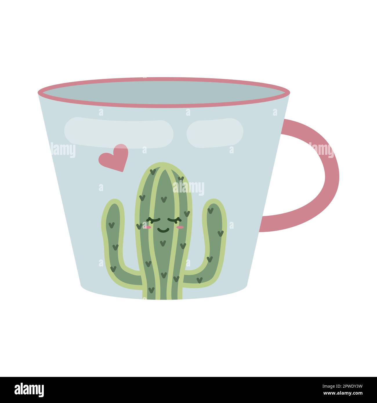 Mug moderne en céramique avec illustration de dessin animé de cactus heureux Illustration de Vecteur