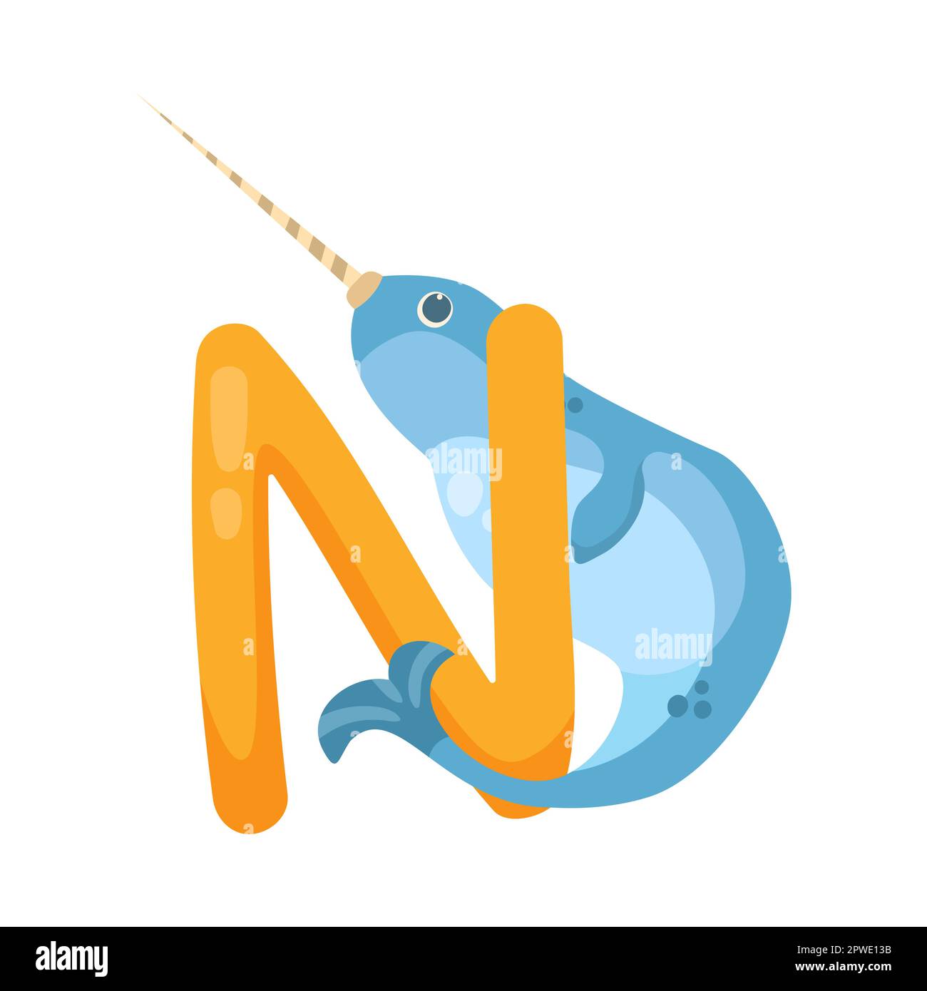 Caractère narval avec lettre de l'alphabet n illustration vectorielle Illustration de Vecteur