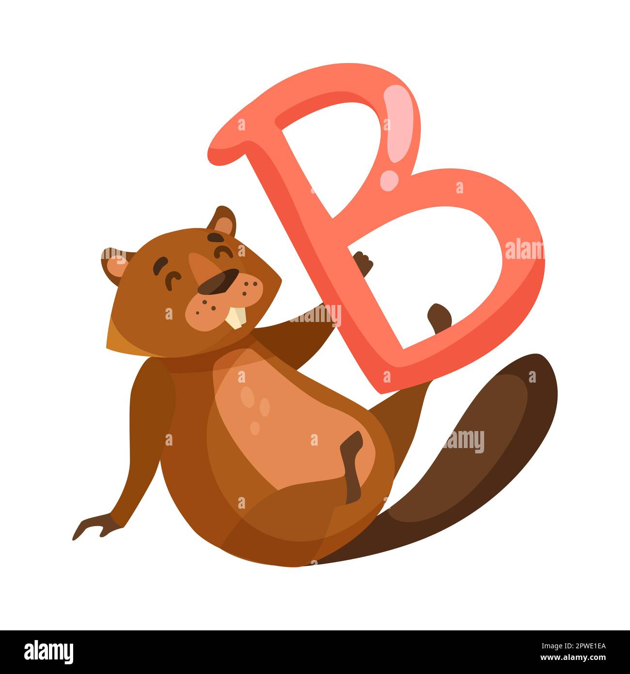 Caractère Beaver avec illustration vectorielle lettre b de l'alphabet Illustration de Vecteur